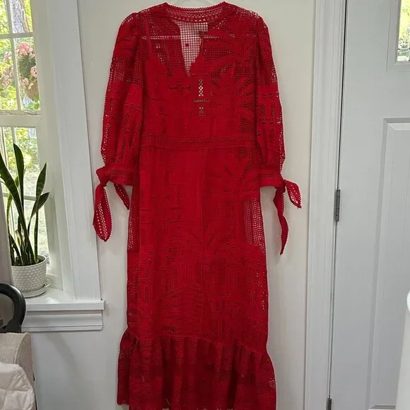 Farm Rio red morada boa guipure maxi dress in Size S Women
